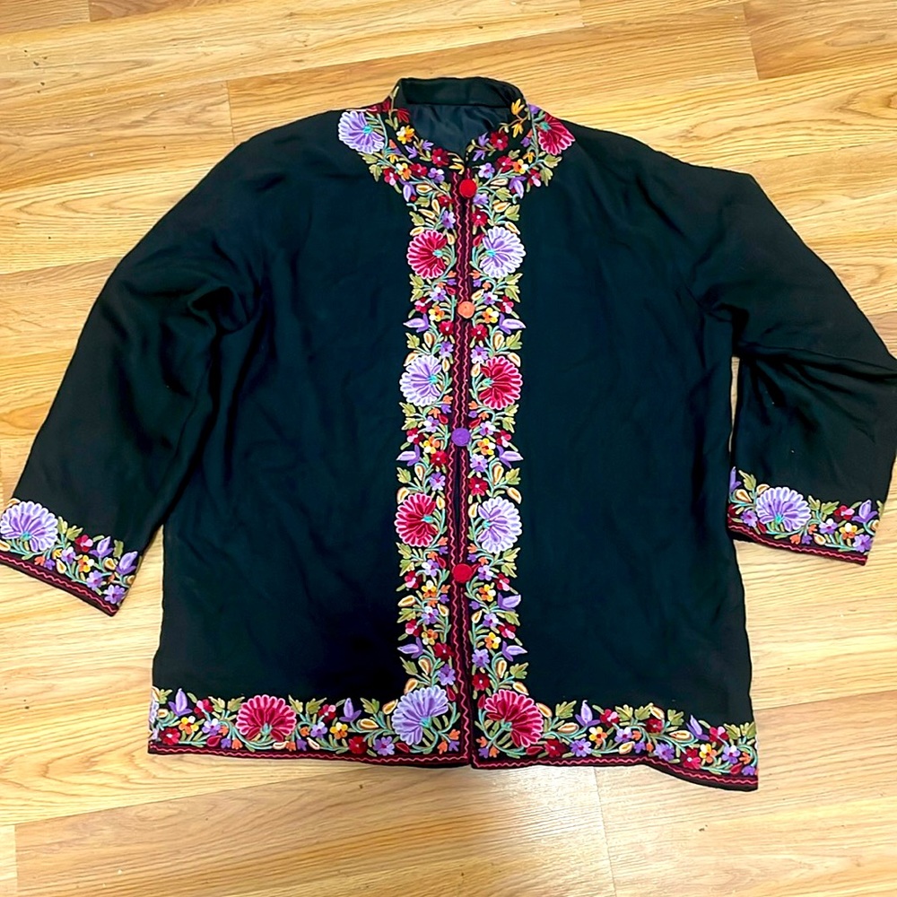 Smithsonian Institution Kashmir Wool Black Embroidered Button Up Jacket OS